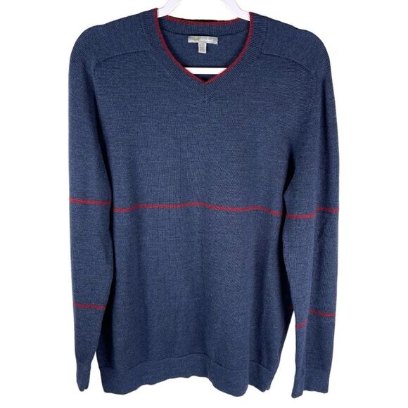 Horny Toad Men’s Size Medium Vector Navy Blue Red Merino Wool V-Neck Sweater - Picture 1 of 8